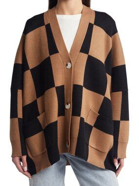Dressed in LALA Black and Tan Checkered Cardigan Sweater